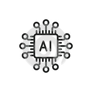 AI processor chip, icon in line design. AI, processor, chip, technology, microchip, circuit, hardware on white