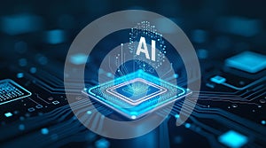 AI processor with digital brain graphic on a circuit board