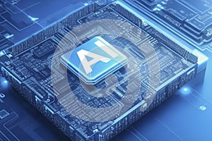 AI processor generator text to image of intelligence, prompt for generates, light blue, 3d render and artificial intelligence