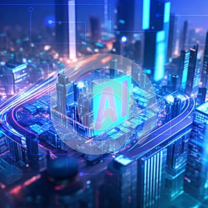 AI processor generator text to image of intelligence, prompt for generates, light blue, 3d render and artificial intelligence,