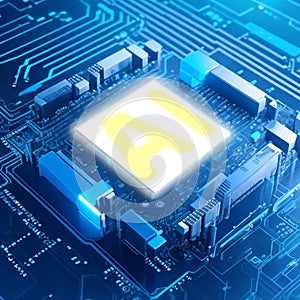 AI processor generator text to image of intelligence, prompt for generates, light blue, 3d render and artificial intelligence,