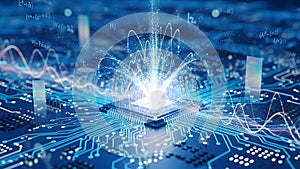 AI Processor with Glowing Data Flow and Quantum Computing Concepts