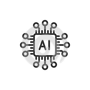 AI processor, icon in line design. AI, processor, chip, technology, circuit, artificial, intelligence, microchip