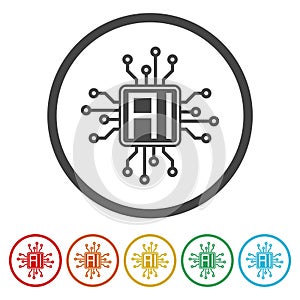 AI Processor icon. Set icons in color circle buttons