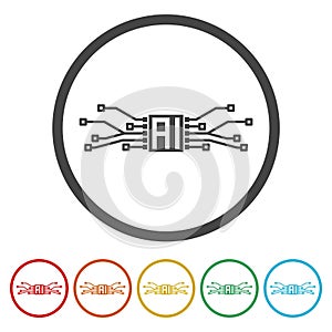 AI Processor logo icon. Set icons in color circle buttons