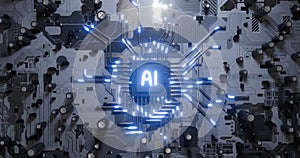 AI processor on the mainboard of an electronic component. Concept of devices utilizing artificial intelligence module.