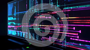 AI programming interface with code and algorithm graphics on the screen