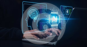 AI Programming and Machine Learning Concept Futuristic Coding Scene