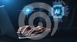 AI Programming and Machine Learning Concept Futuristic Coding Scene