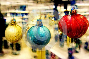 AI rendered image of Christmas decorations. Festive glitzy balls.