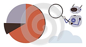 AI Robot Analyzing Data with Magnifying Glass and Pie Chart Representing Statistics