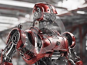 AI robot android. Technological red robot close-up. I generated