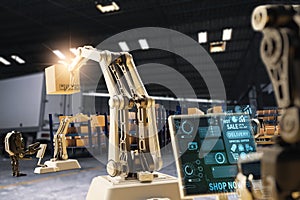 AI Robot arm Object for manufacturing industry technology Product export and import of future Robot cyber in the warehouse by hand