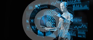AI Robot with Big Data Analytics Dashboard for Business and Technology Concept. 3d render