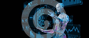 AI Robot with Big Data Analytics Dashboard for Business and Technology Concept. 3d render