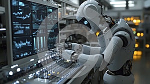 AI Robot Engaging with Interactive Control Panels photo