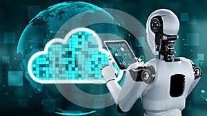 AI robot huminoid uses cloud computing technology to store data on online server