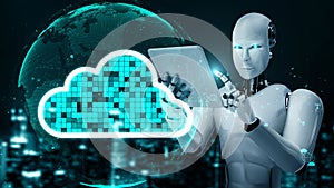 AI robot huminoid uses cloud computing technology to store data on online server