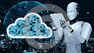 AI robot huminoid uses cloud computing technology to store data on online server