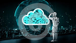 AI robot huminoid uses cloud computing technology to store data on online server