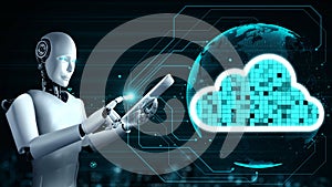 AI robot huminoid uses cloud computing technology to store data on online server