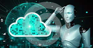 AI robot huminoid uses cloud computing technology to store data on online server
