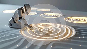 AI Robot Interacting with a Glowing Holographic Interface