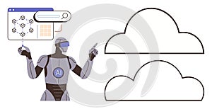 AI Robot Exploring Digital Cloud Connectivity and Data Analysis Tools