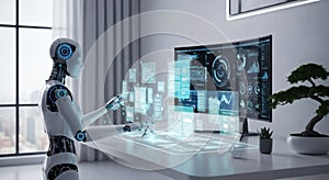 Ai robot interacting with virtual display in office environment
