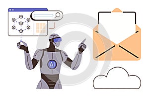 AI Robot Managing Digital Communication and Cloud Technology Integration