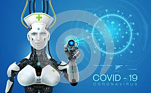 Ai robot mediic with corona virus covid 19covid analysis outbreak on earth 3d style photo