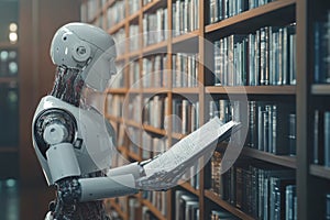 AI, robot read book.