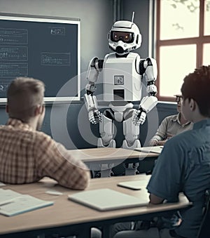 AI robot is teaching student in classroom, Generative AI