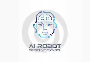 AI robot technology creative symbol machine concept. Digital bionic cyborg face abstract business future logo. Smart