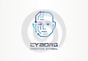 AI robot technology creative symbol machine concept. Digital bionic cyborg face abstract business future logo. Smart photo