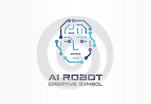 AI robot technology creative symbol machine concept. Digital bionic cyborg face abstract business future logo. Smart photo