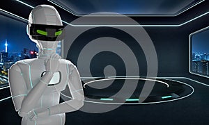 Ai Robot thinking with compute in futuristic lab photo