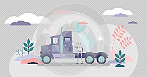 AI robot truck driver logistics transportation flat illustration concept.