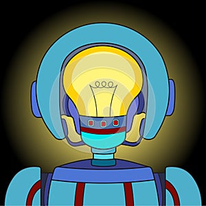 AI robot with a yellow light bulb inside a head. Modern technology and futuristic concept