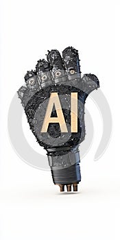 AI robotic hand white isolate background