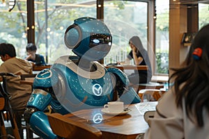 Ai robots working at office desk. Impact of artificial intelligence on employment