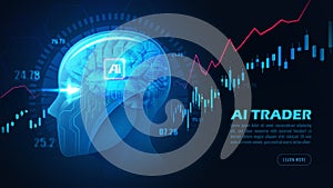 AI`s head analyzed for trading in graphic concept