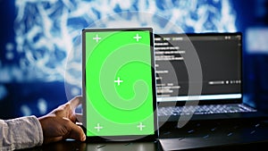 AI script coding on chroma key tablet