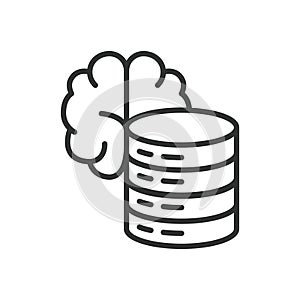 AI Server Brain Neural Network, icon in line design. AI, server, brain, neural, network, intelligence, computing on