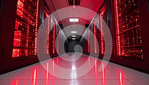 AI Server Rack Glowing exact color in Data Center Room. AI themed Background. Generated Image