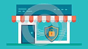 AI Shielding Online Retailers A retail storefront protected by a large AI circuit board shield demonstrating how photo