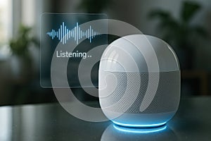 AI Smart Speaker with Holographic Interface in Modern Interior photo