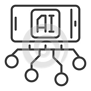 AI in Smartphone vector Phone with Artificial Intelligence thin line icon or design element