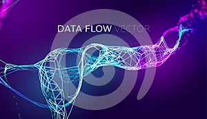 AI stream data flow vector background. AI synergy wave stream. Data fibers flow. Futuristic network