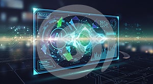 AI surrounded by geometric shapes circuit like patterns and dynamic